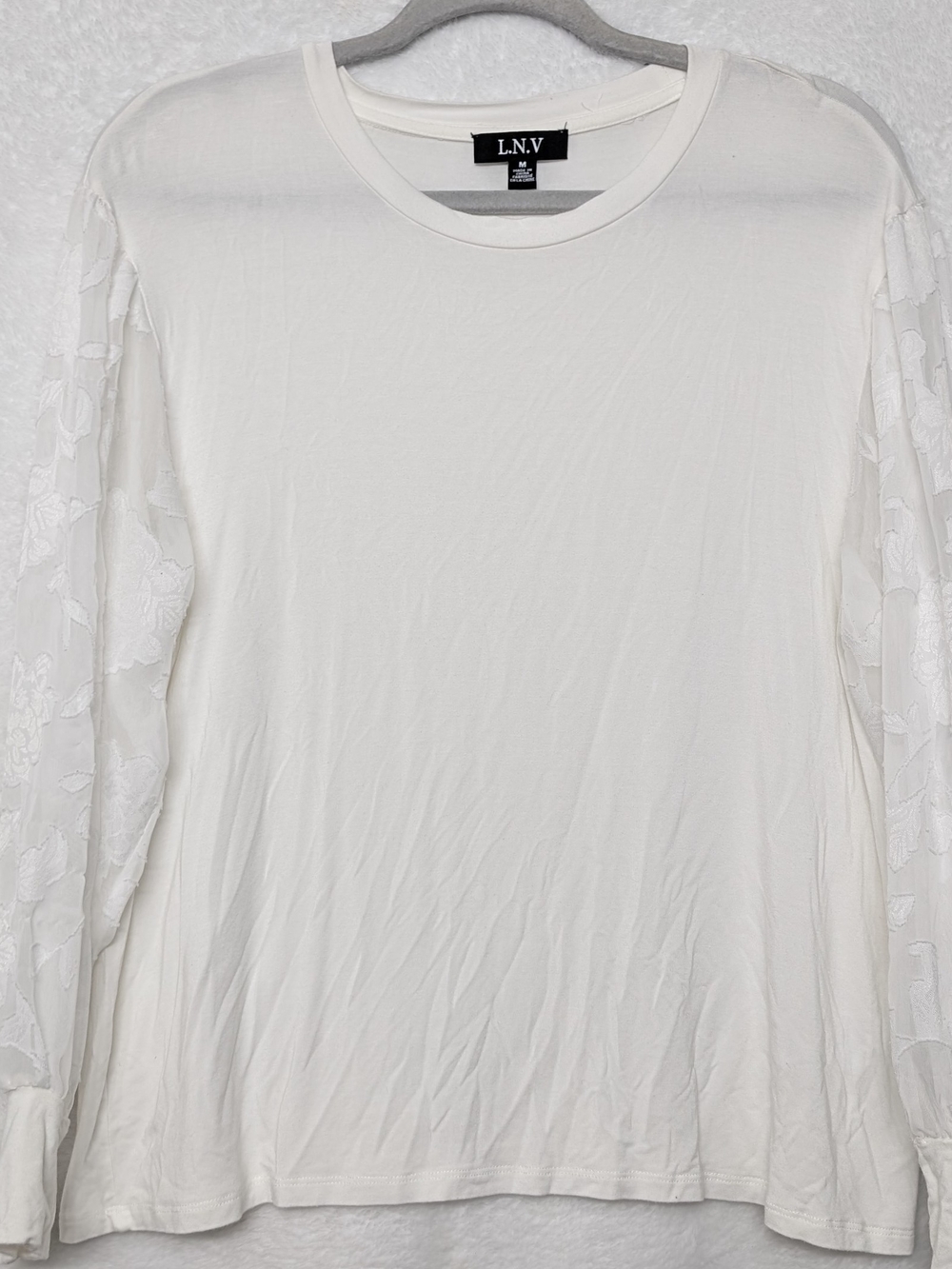 White Long Sleeve Lace-Sleeve Top